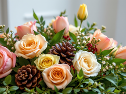 Liście, Kwiaty, Róże, Grafika AI, Szyszki