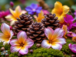 Szyszki, Kolorowe, Kwiaty, Grafika AI, Trzy