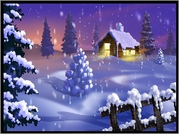 Grafika 2D, Śnieg, Zima, Dom