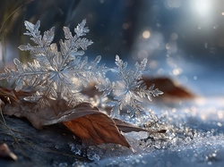 Śnieg, Dwie, Śnieżynki, Grafika AI, Zima