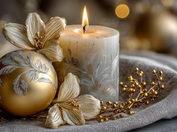 Grafika AI, Kwiaty, Świeca, Boże Narodzenie, Złota, Bombka, Stroik