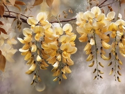 Kwiaty, Gałązka, Złotokap, Grafika AI, Żółte