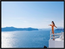 Grecja, Morze, Kobieta, Santorini