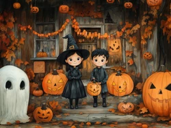 AI, Dom, Duszek, Halloween, Dzieci, Dynie, Dekoracje
