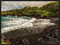 Hawaje, Piasek, Wulkaniczny, Ocean, Maui