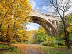 Stany Zjednoczone, Henry Avenue Bridge, Stan Pensylwania, Jesień, Drzewa, Most, Filadelfia