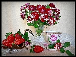 Herbatka, Róż, Bukiet, Truskawki