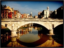 Hiszpania, Rzeka, Domy, Most, Girona
