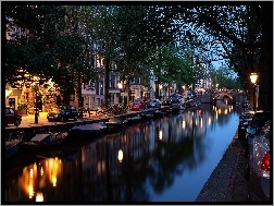 Holandia, Most, Kanał, Domy, Amsterdam