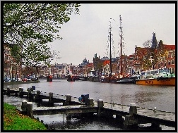 Holandia, Rzeka, Statki, Most