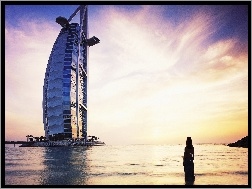 Hotel, Zachód, Plaża, Dubaj, Słońca