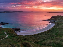 Zachód słońca, Hrabstwo Donegal, Tra Dhearg Beach, Morze, Derrybeg, Irlandia, Plaża
