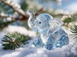 Śnieg, Dekoracja, Słoń, Iglak, Niebieski, Grafika AI