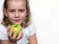 Jabłko, Uśmiech, Dziewczynka, Zielone