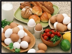 Śniadanie, Bułeczki, Jajka, Warzywa