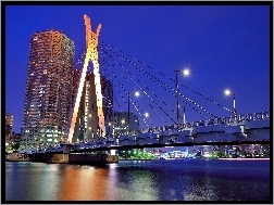 Japonia, Wieżowce, Zmrok, Rzeka, Tokio, Most