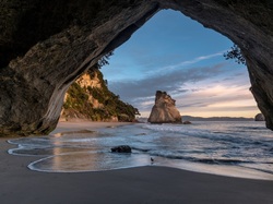 Jaskinia, Półwysep Coromandel, Region Waikato, Morze, Skały, Zatoka Cathedral Cove, Nowa Zelandia, Rezerwat