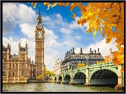 Jesień, Tamiza, Londyn, Big Ben, Most