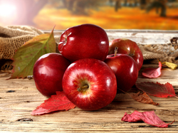 Jesień, Jabłka, Czerwone, Liście