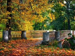 Jesień, Liście, Rzeka, Most, Park