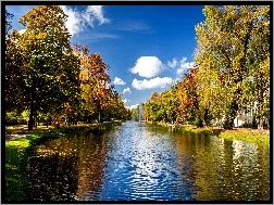 Jesień, Rzeka, Park, Fontanny