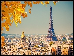 Jesień, Paryż, Eiffla, Wieża, Panorama
