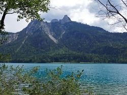 Drzewa, Jezioro, Alpy, Niemcy, Bawaria