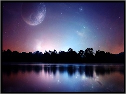 Jezioro, Gwiazdy, Noc, Planeta