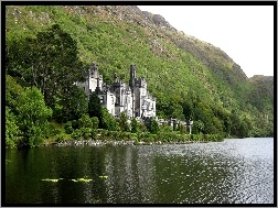 Jezioro, Irlandia, Kylemore Abbey, Zamek, Góry
