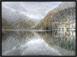 Jezioro, Góry, Zima, Lasy