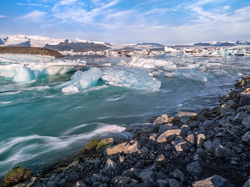 Kamienie, Laguna, Jezioro Jokulsarlon, Lód, Islandia