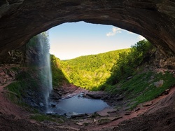 Stany Zjednoczone, Wodospad Kaaterskill Falls, Skała, Jaskinia, Nowy Jork