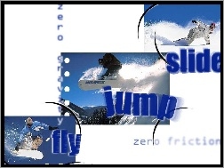 jump, śnieg, deska , Snowbording, snowboardzista