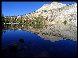 Kalifornia, Drzewa, Góry, Jezioro, Yosemite