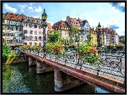 Kamienice, Strasburg, Francja, Most, Kolorowe, Rzeka
