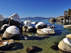 Kamienie, Tahoe, Jezioro, Nevada, Ośnieżone