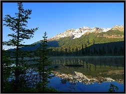 Kanada, Drzewa, Góry, Jezioro, Alberta