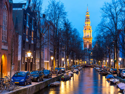 Holandia, Kanał, Amsterdam, Kościół Zuiderkerk, Wieża, Domy, Most