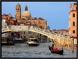 Kanał, Budynki, Wenecja, Gondole, Most, Kościół