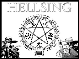 kapelusz, pentagram, ludzie, Hellsing, pistolet