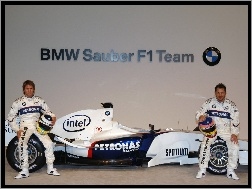 spojler, BMW Sauber, koła, opony, bolid, Formuła 1, kask