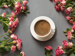 Kawa, Róże, Kwiaty, Filiżanka