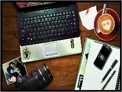 Kawa, Aparat, Laptop, Telefon
