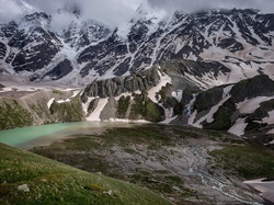 Kaukaz, Kabardo-Bałkaria, Rosja, Śnieg, Góry, Jezioro Donguz Orun Kel