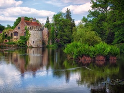 Scotney Castle, Anglia, Jezioro, Wieś Lamberhusrt, Zamek Scotney, Hrabstwo Kent