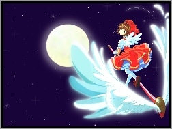 kij, skrzydła, księżyc, Cardcaptor Sakura, kobieta