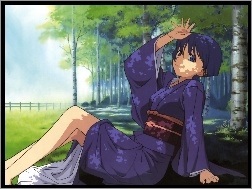 kimono, dziewczyna, Ai Yori Aoshi, las