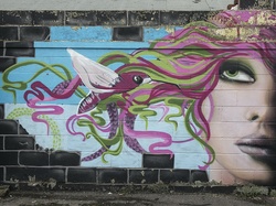 Kobieta, Street art, Mural, Ściana, Twarz