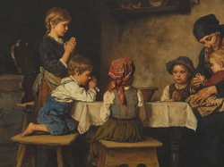 Rodzina, Obraz, Franz von Defregger, Stół, Modlitwa, Dzieci, Malarstwo, Kobieta