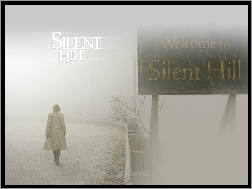 kobieta, droga, mgła, Silent Hill, szyld